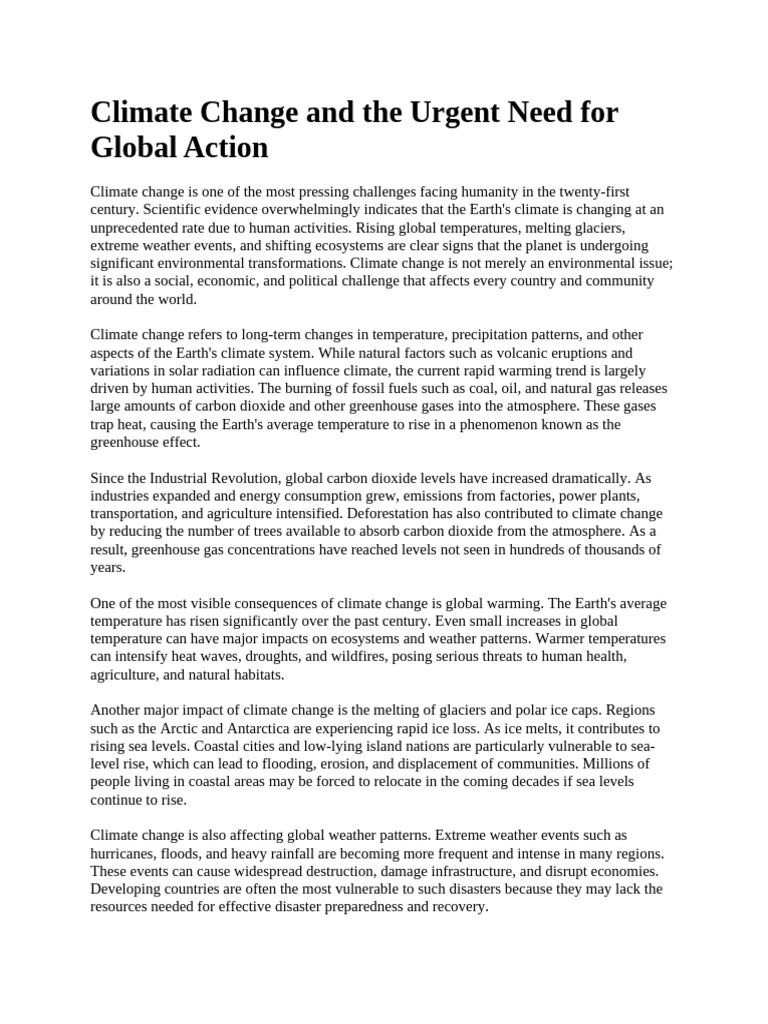 Climate Change and The Urgent Need For Global Action | PDF | Climate ...