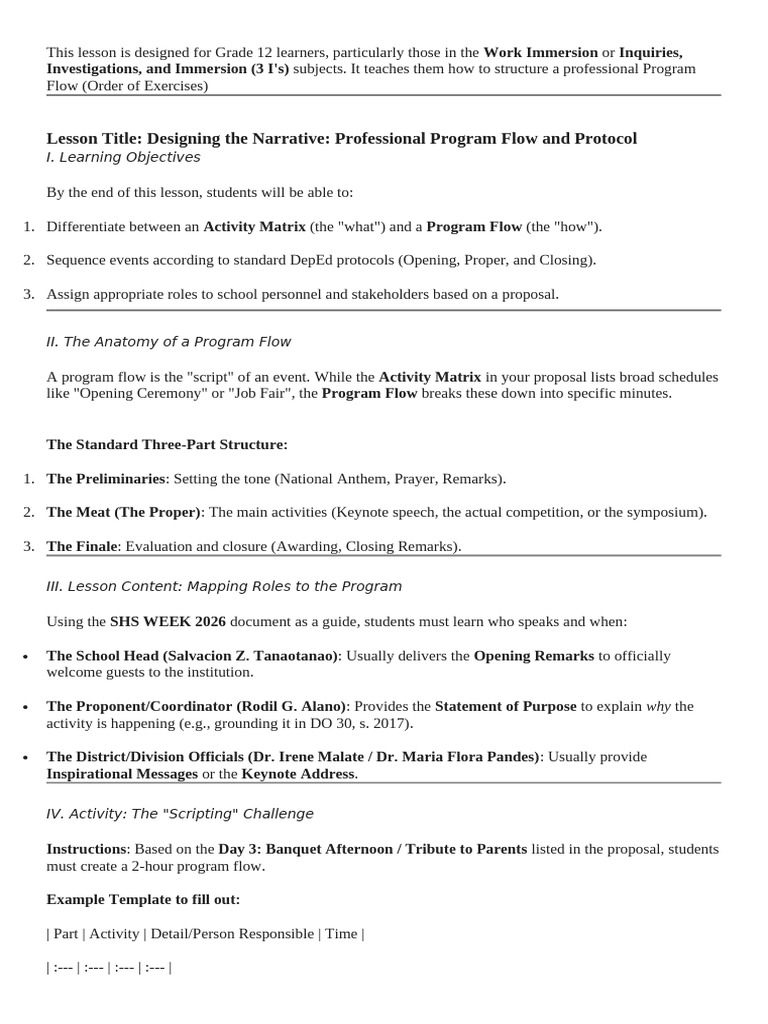 Making A Program Flow Lesson | PDF