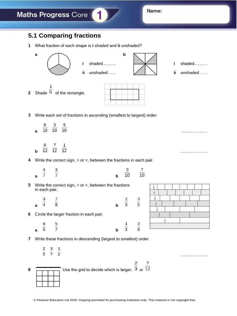 5.1 Comparing Fractions | PDF