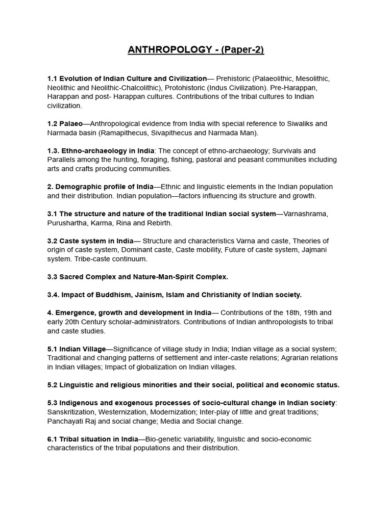 Anthropology (Paper 2) - Syllabus | PDF