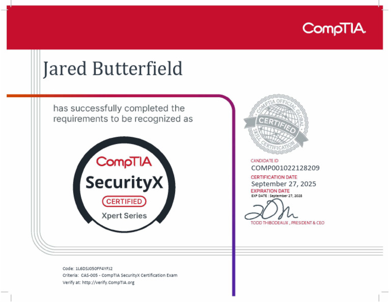 CompTIA SecurityX Ce Certificate | PDF