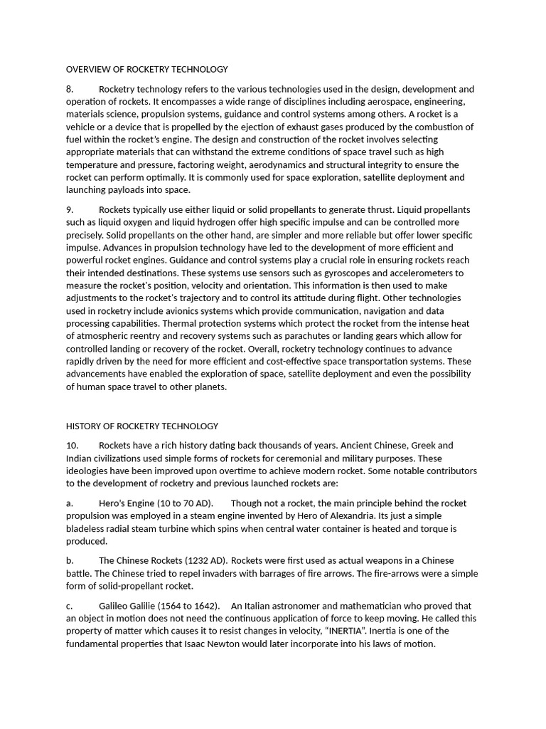 Overview of Rocketry Technology | PDF | Rocket | Rocket Propellant