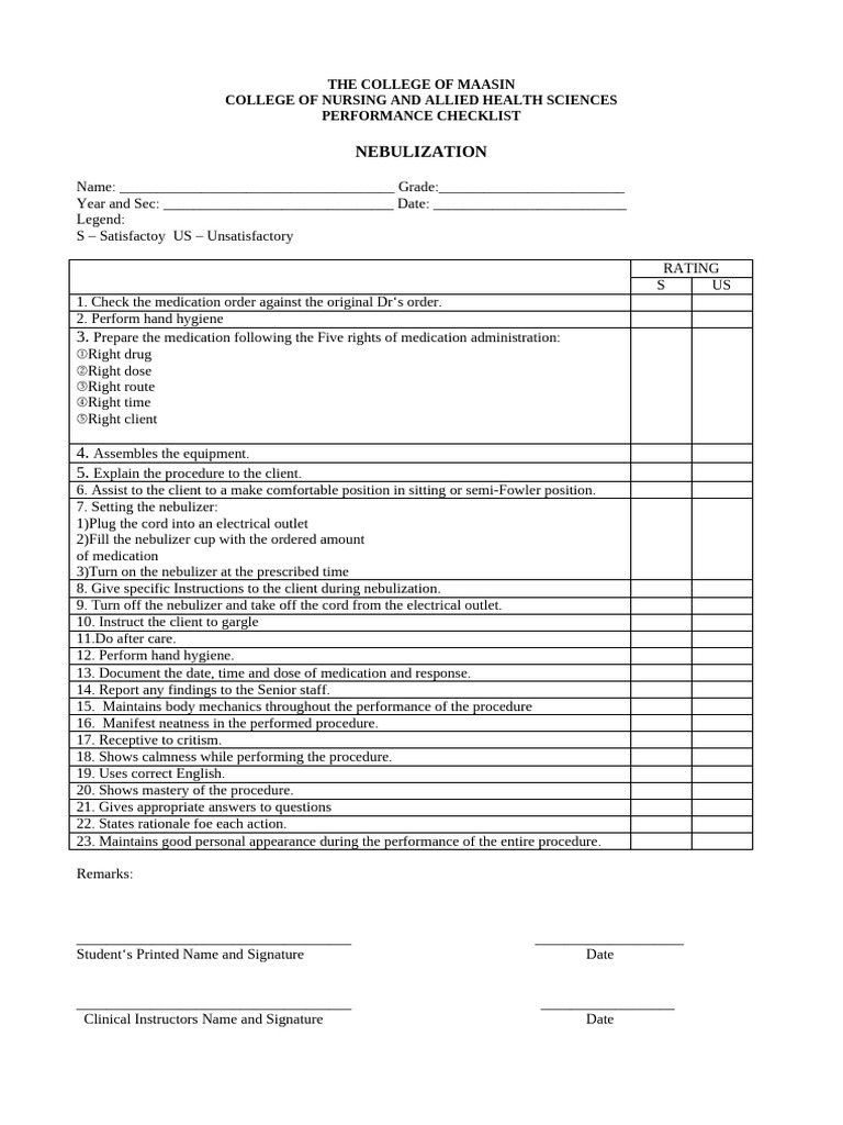 Nebulization Checklist | PDF