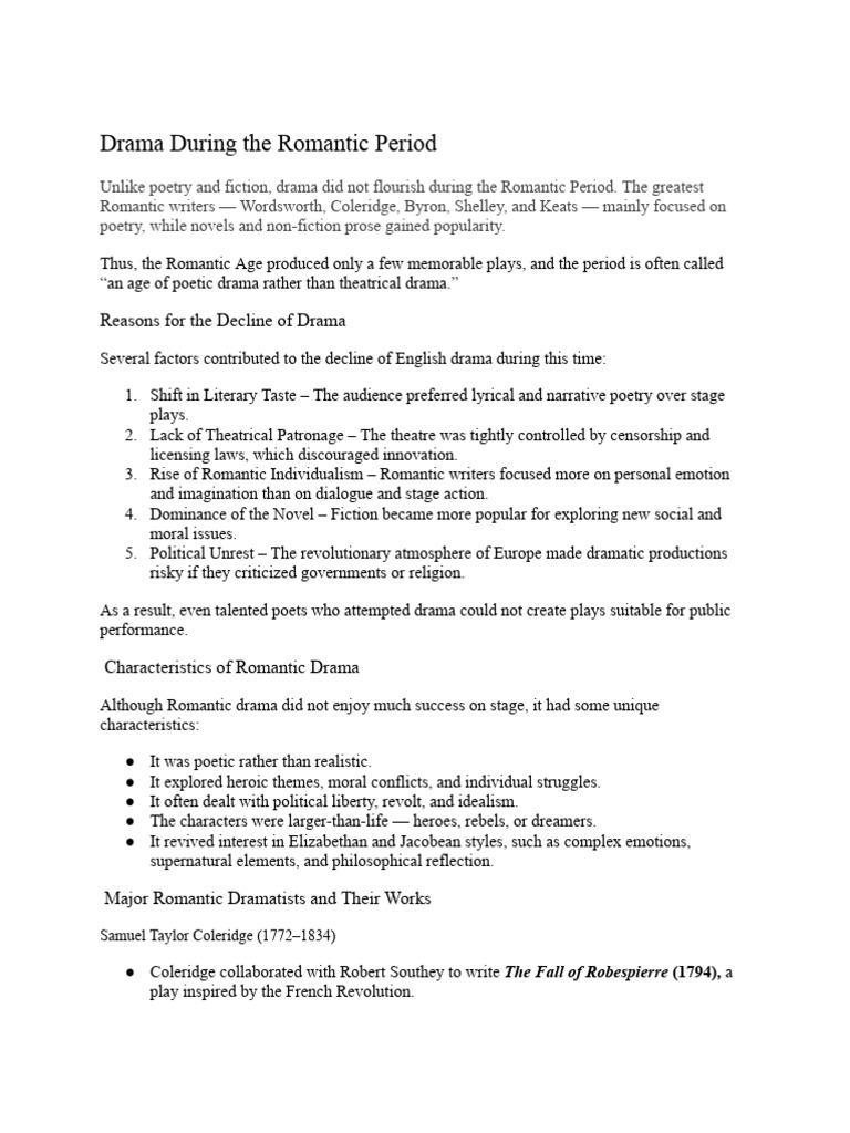 Growth of Drama in 19th Century-Romantic & Victorian Period | PDF ...