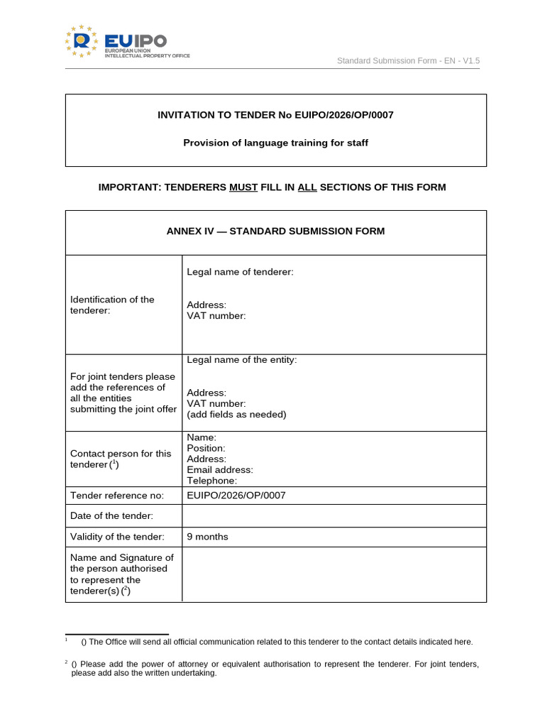Annex IV - Standard Submission Form - en - V1 | PDF | Specification ...