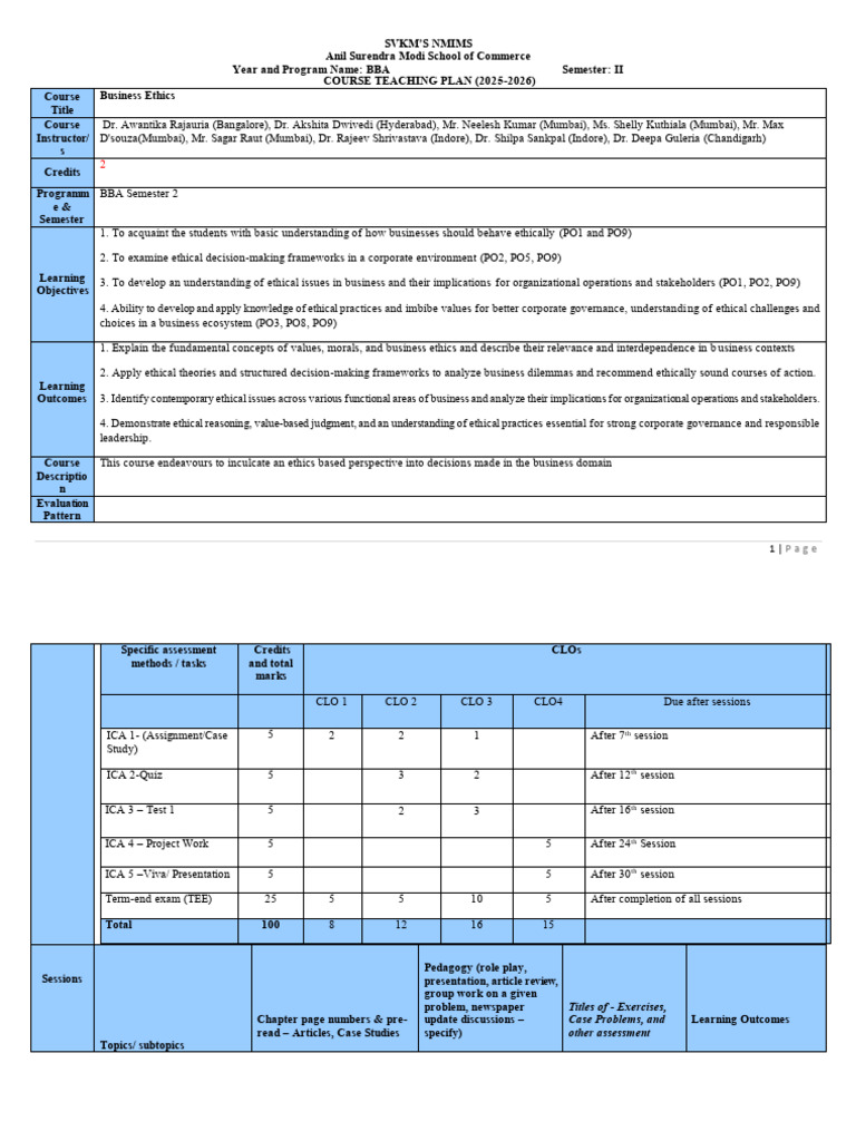 Business Ethics Course Outline | PDF | Business Ethics | Governance