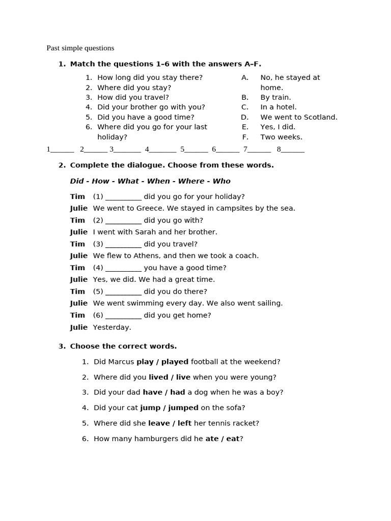 Test Past Simple Questions+ | PDF | Chess Openings | Chess