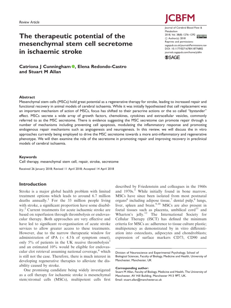 The Therapeutic Potential of the Mesenchymal Stem Cell Secretome in ...
