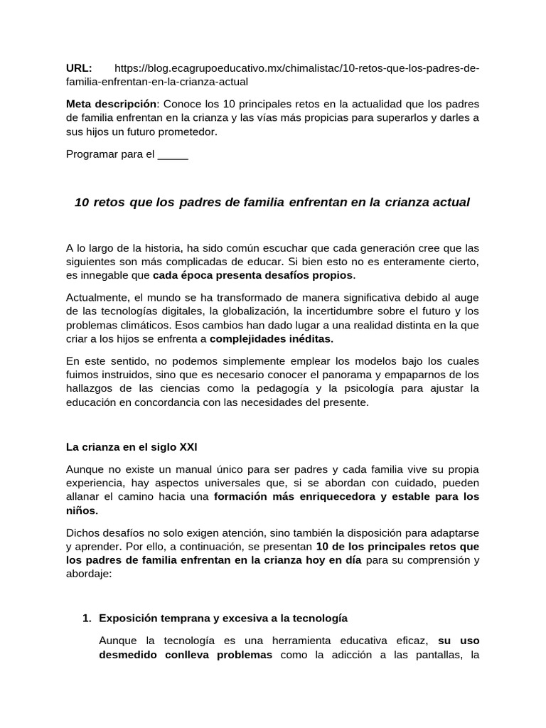 10 Retos Que Los Padres de Familia Enfrentan en La Crianza Actual ...