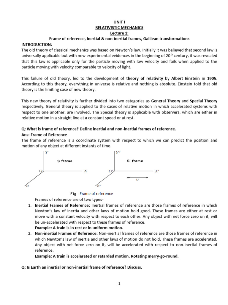 Unit I Relativistic Mechanics | PDF | Classical Mechanics | Special ...