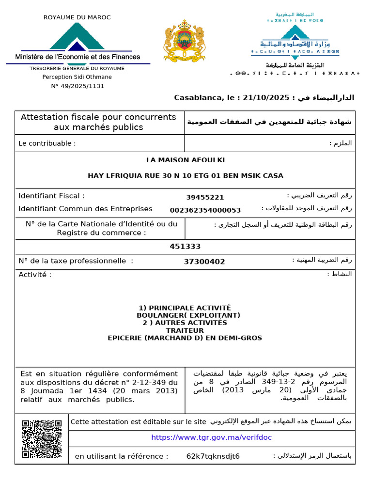 Attestation 62k7tqknsdjt6 | PDF