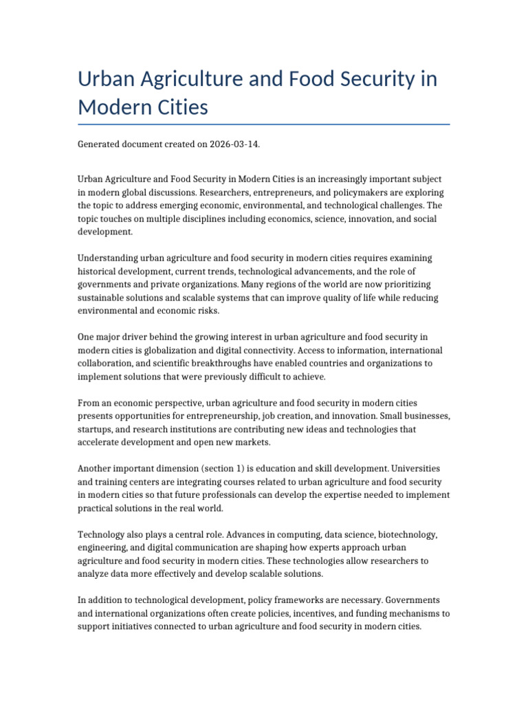 Urban Agriculture and Food Security | PDF | Sustainability | Urban ...