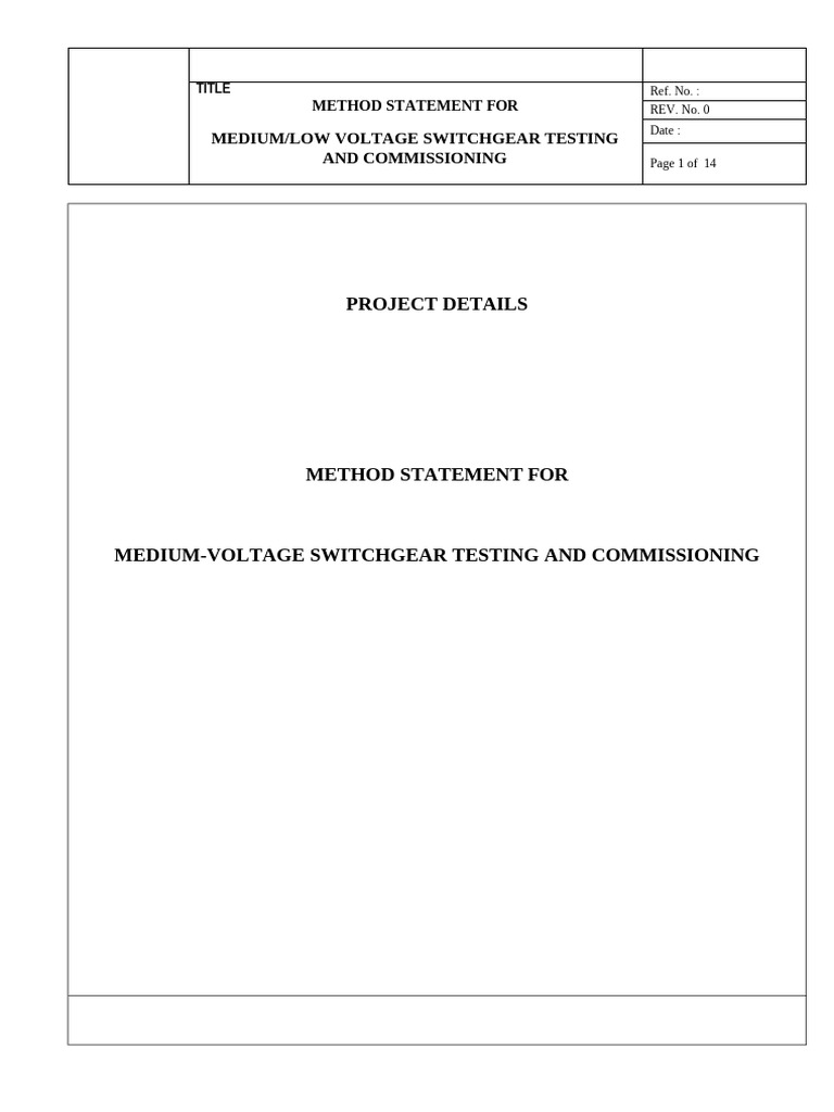 Method Statement For MV LV Switchgear PDF Free | PDF | Quality ...