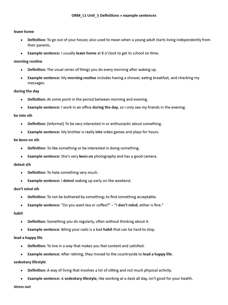 ORM - L1 Unit - 5 Definitions Examples - Sentences 1 | PDF