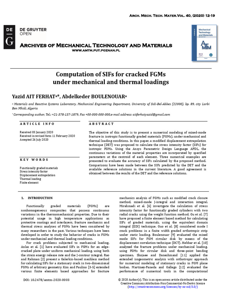 Computation of SIFs For Cracked FGMs Under Mechani | PDF | Fracture ...