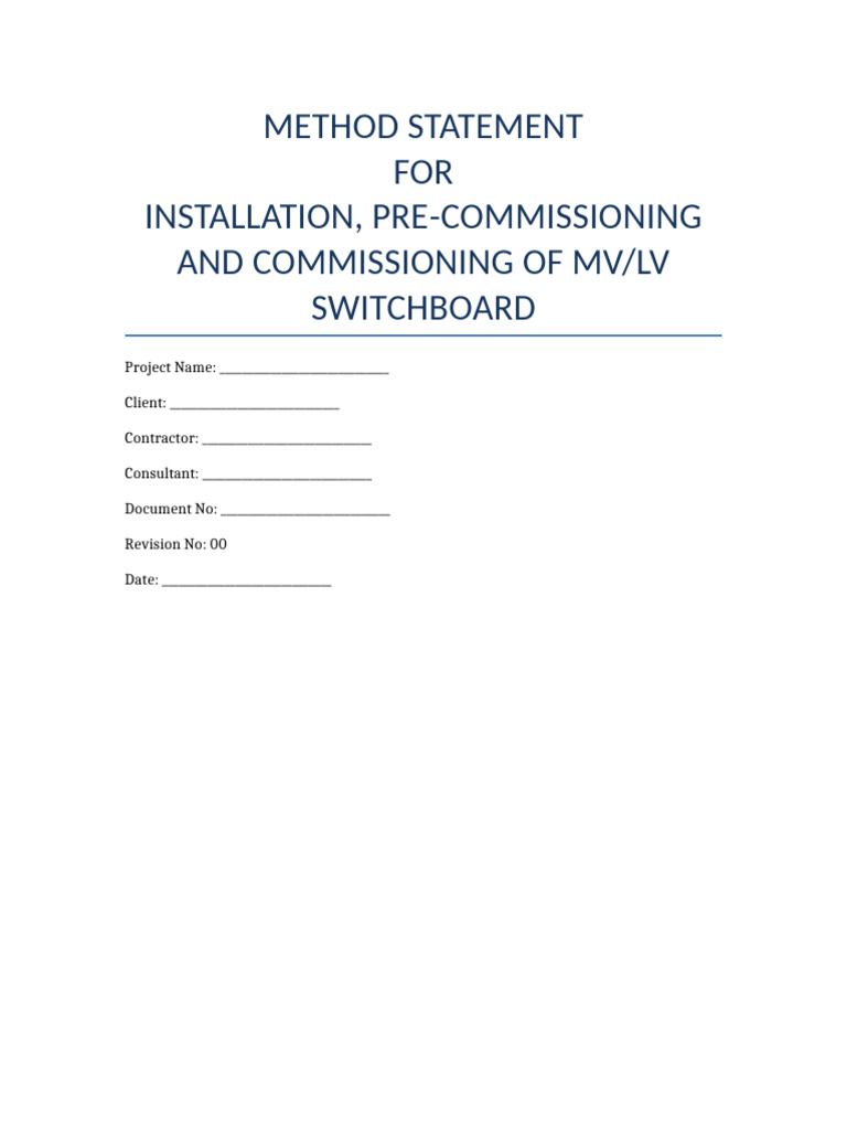 FULL Installation and Commissioning Method Statement Switchboard | PDF ...