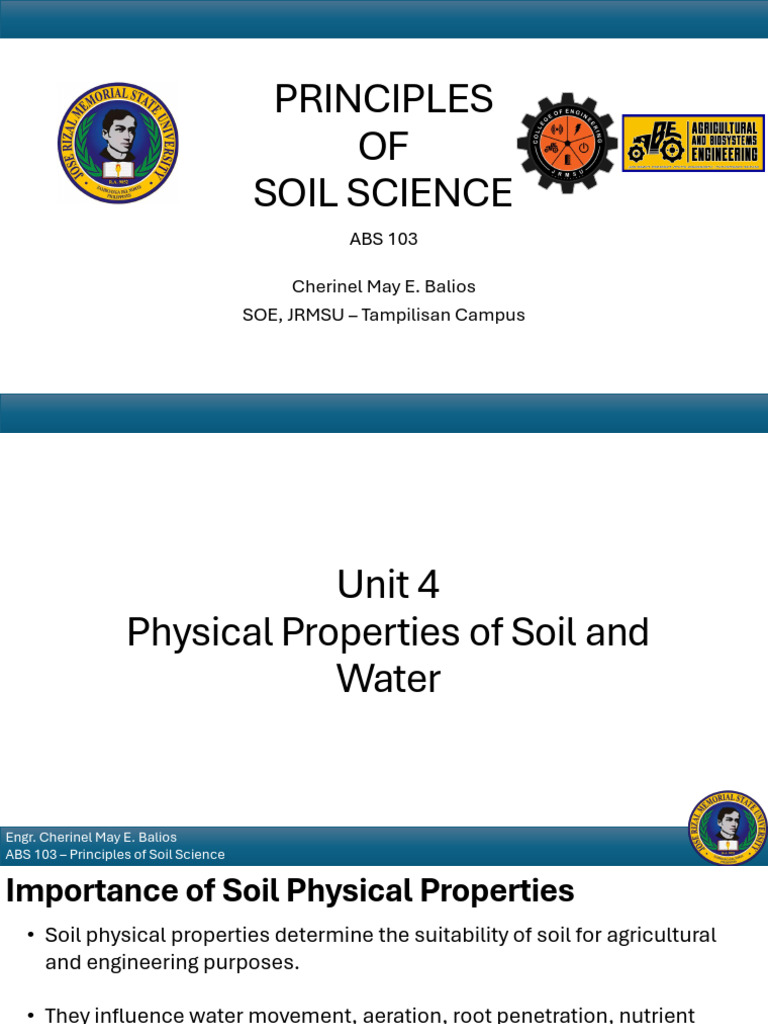 Unit 4 Physical Properties of Soil and Water | PDF | Soil | Silt