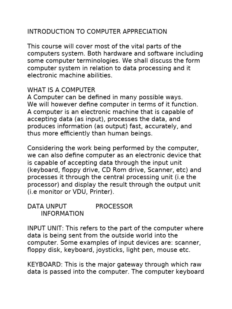 Introduction To Computer Appreciation | PDF | Computer Data Storage ...