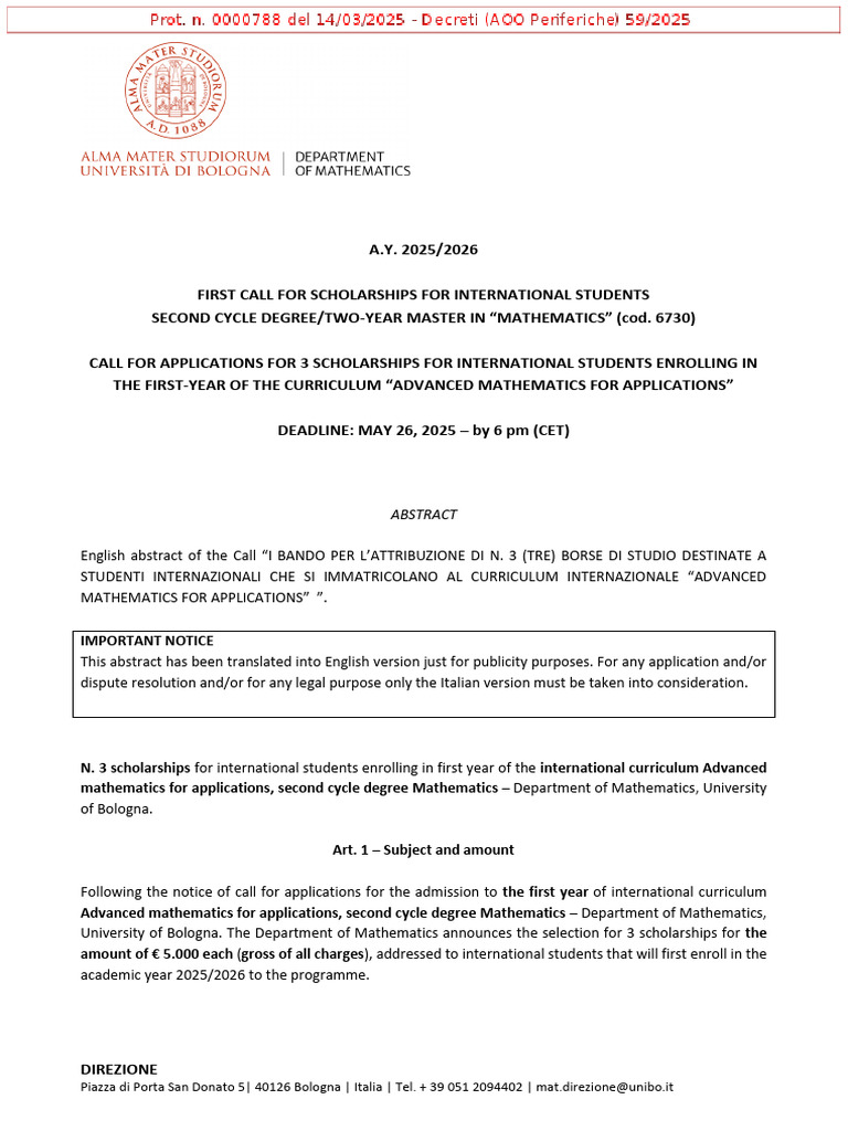 English Abstract First Call for Scholarship MATHS I Intake 25-26 (1) | PDF