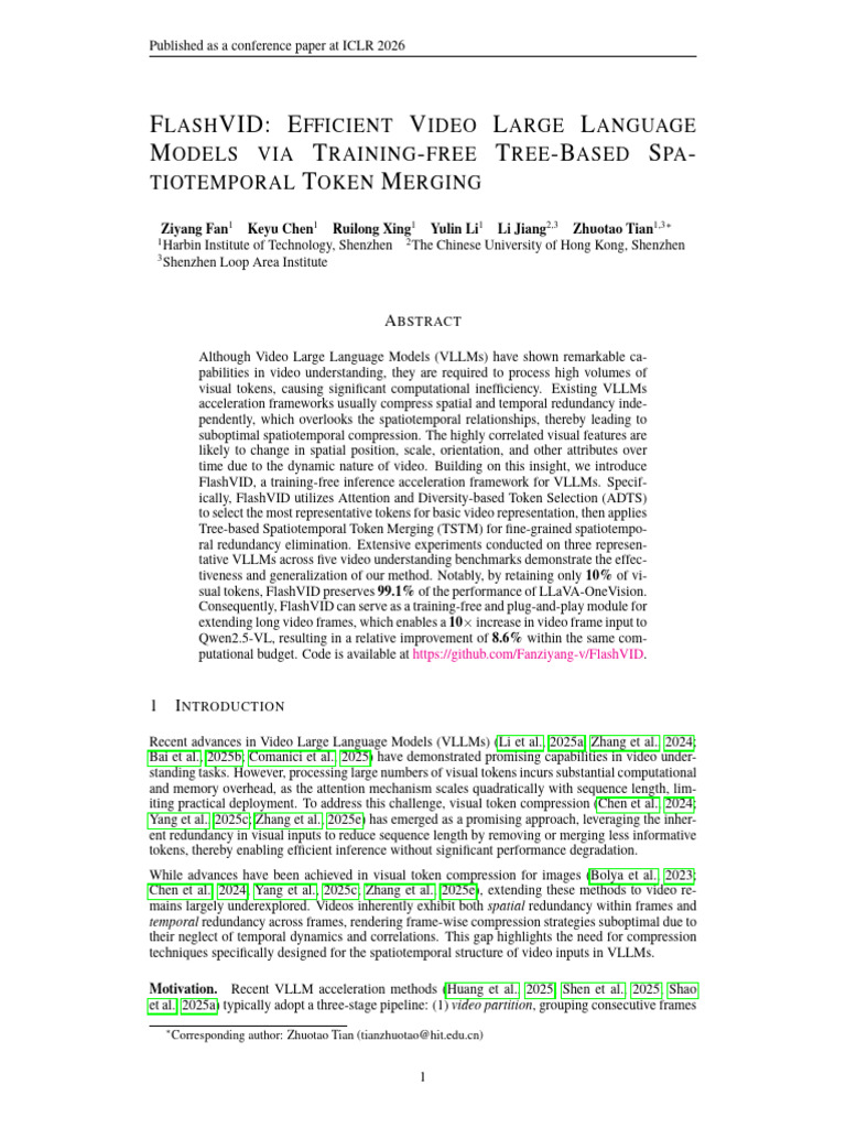 ICLR26 FlashVID | PDF | Data Compression | Spacetime