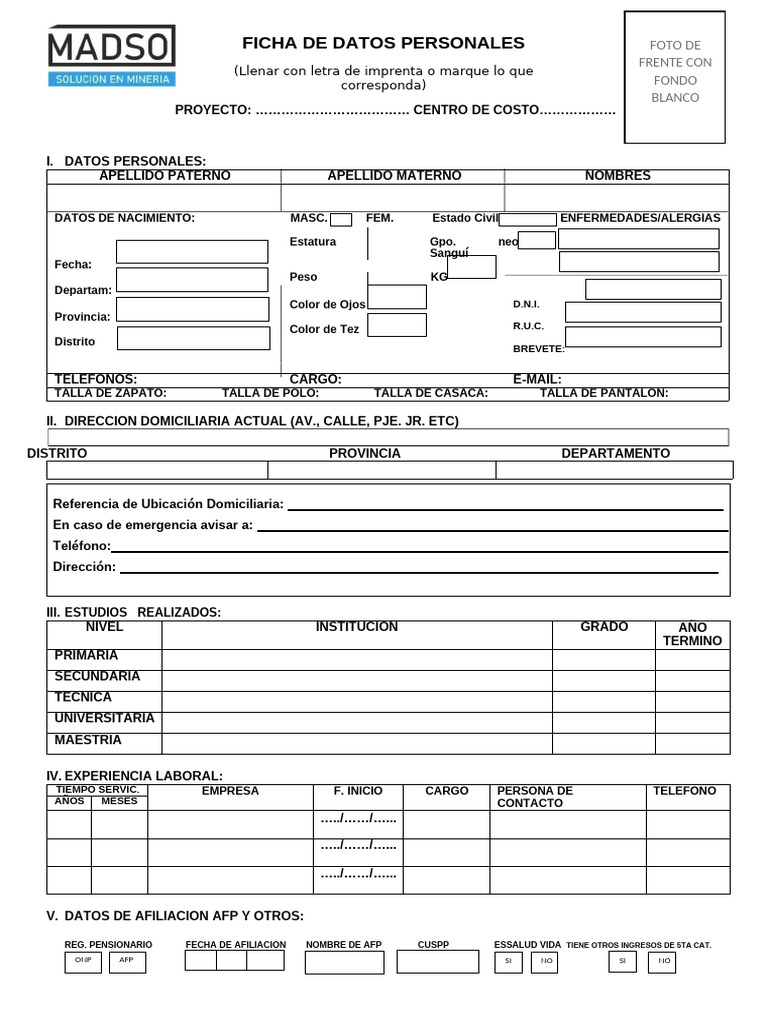 Ficha de Datos Personalesn | PDF
