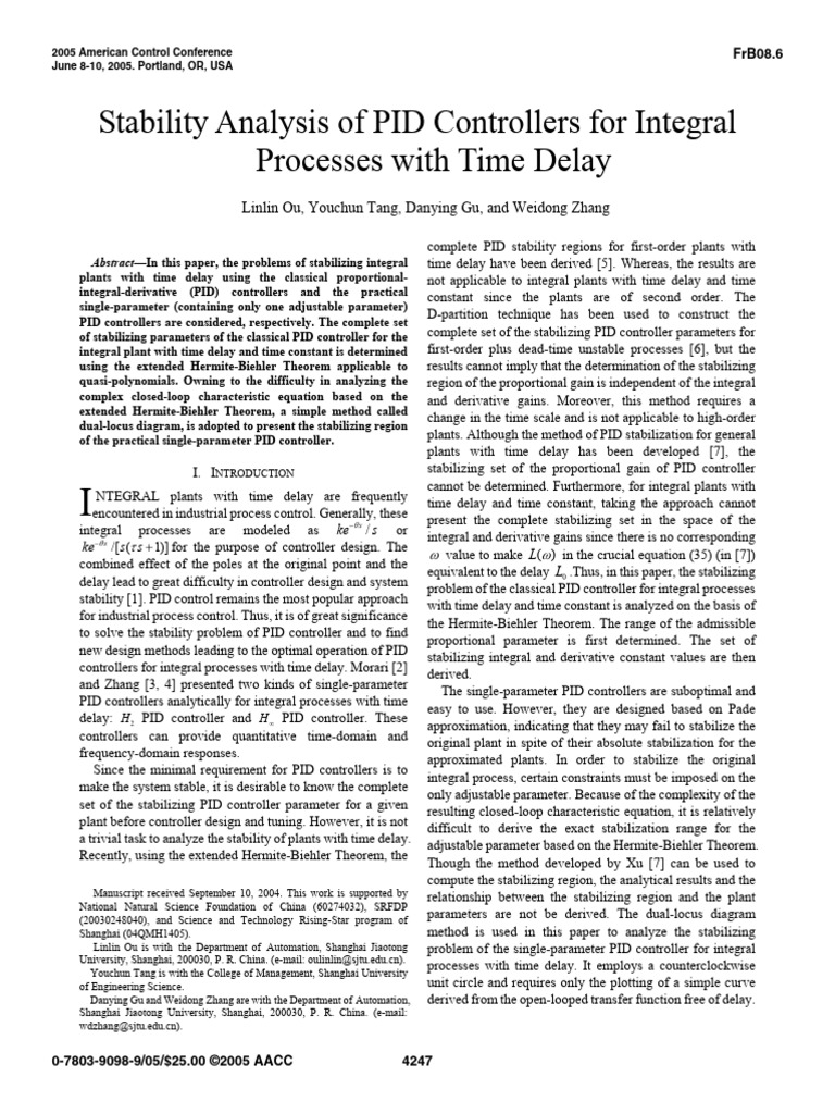 Stability Analysis of PID Controllers For Integral Processes With Time ...