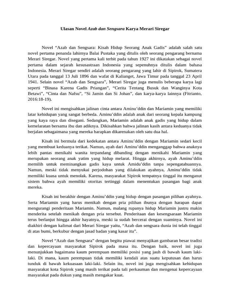 Ulasan Novel Azab Dan Sengsara | PDF