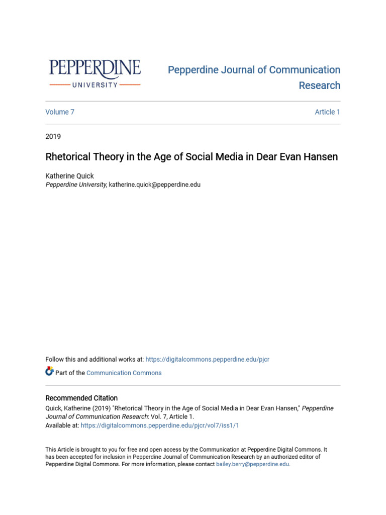 Rhetorical Theory in the Age of Social Media in Dear Evan Hansen | PDF