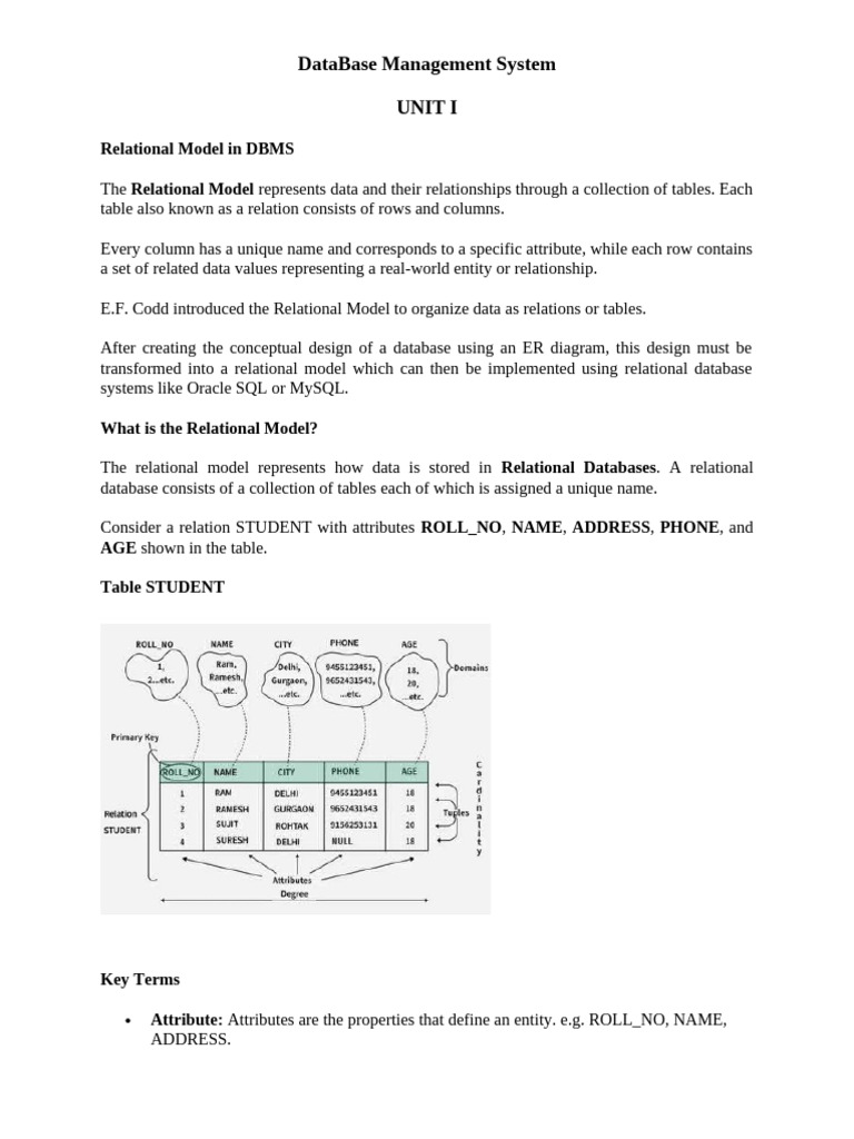 DBMS Unit 1 | PDF | Relational Model | Databases