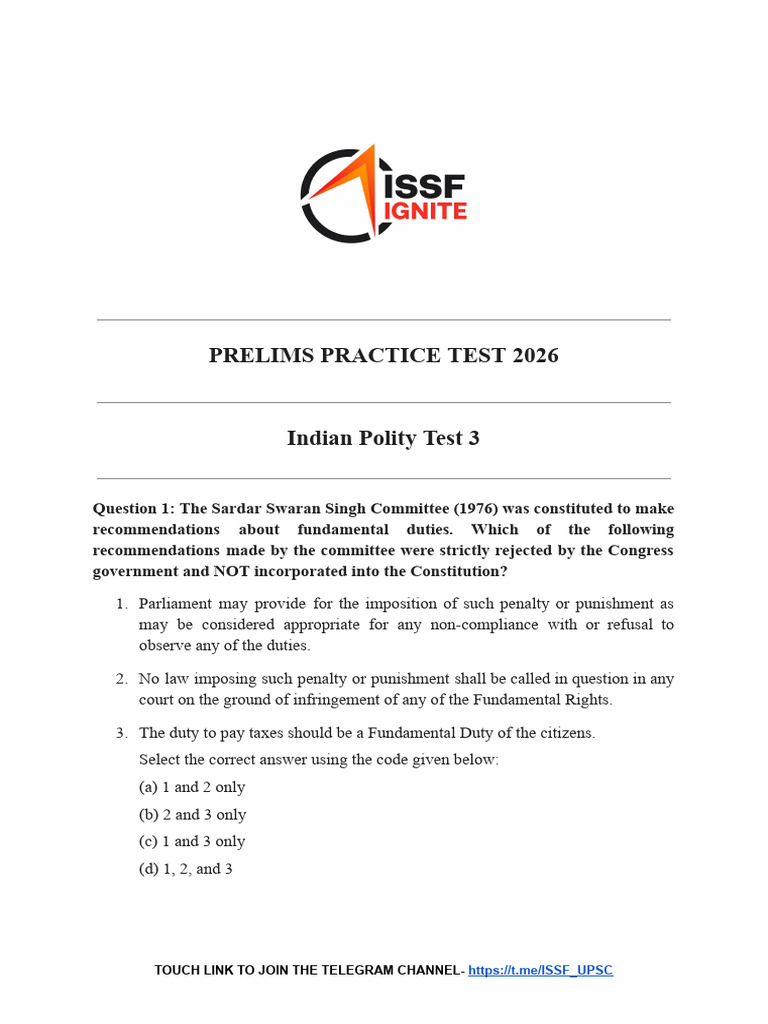 Indian Polity Test 3 - Upsc Cse 2026 - Ignite Upsc | PDF | Political ...