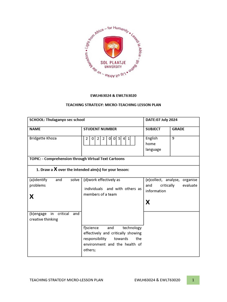 Teaching Stategy Microteaching Lesson Plan Template English | PDF ...