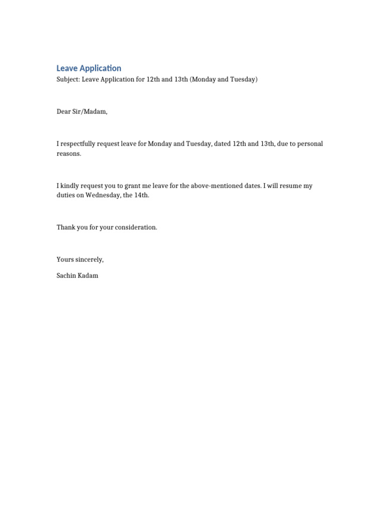 Leave Application 12 13 | PDF