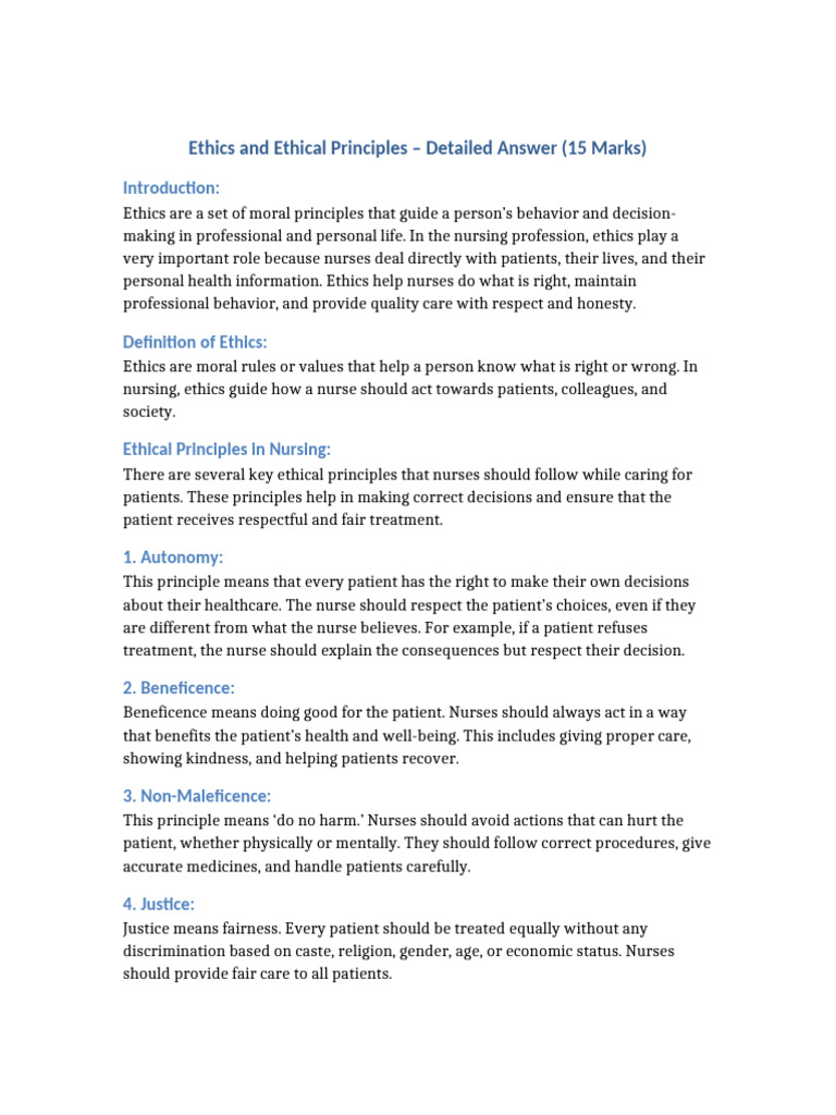 Ethics and Ethical Principles 15 Marks Answer | PDF | Medical Ethics ...