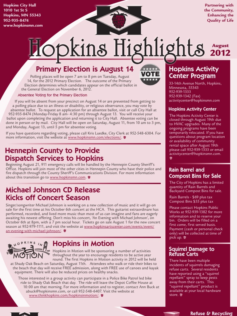 Hopkins August 2012 Community Updates | PDF | Absentee Ballot | Trees