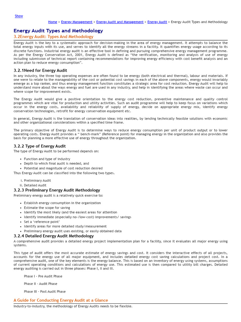 Energy Audit Types and Methodology | PDF | Audit | Energy Conservation