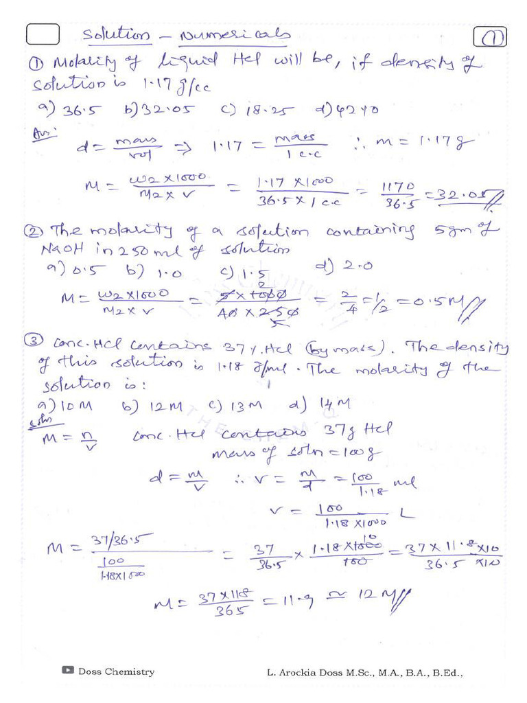 Solution Numericals Hand Written | PDF