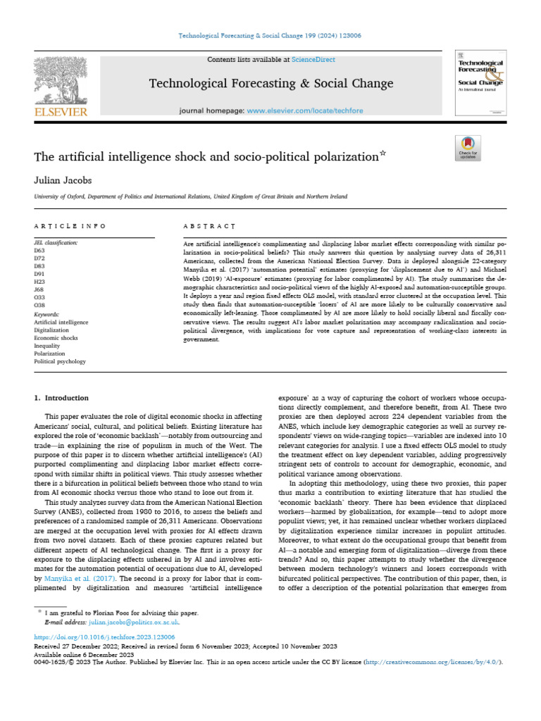 Technological Forecasting & Social Change 2024 | PDF | Artificial ...