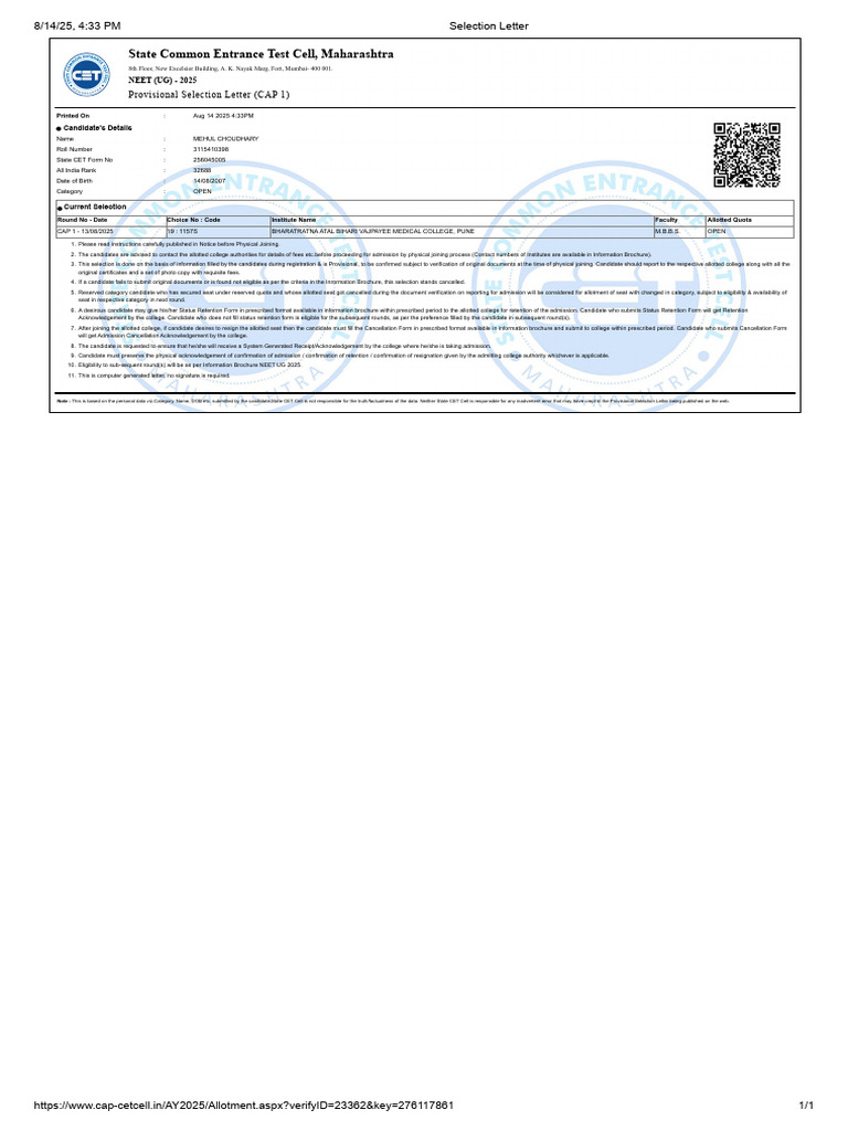 Selection Letter | PDF