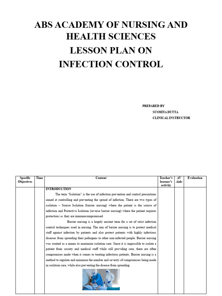 Lesson Plan Infection Control | PDF | Personal Protective Equipment ...