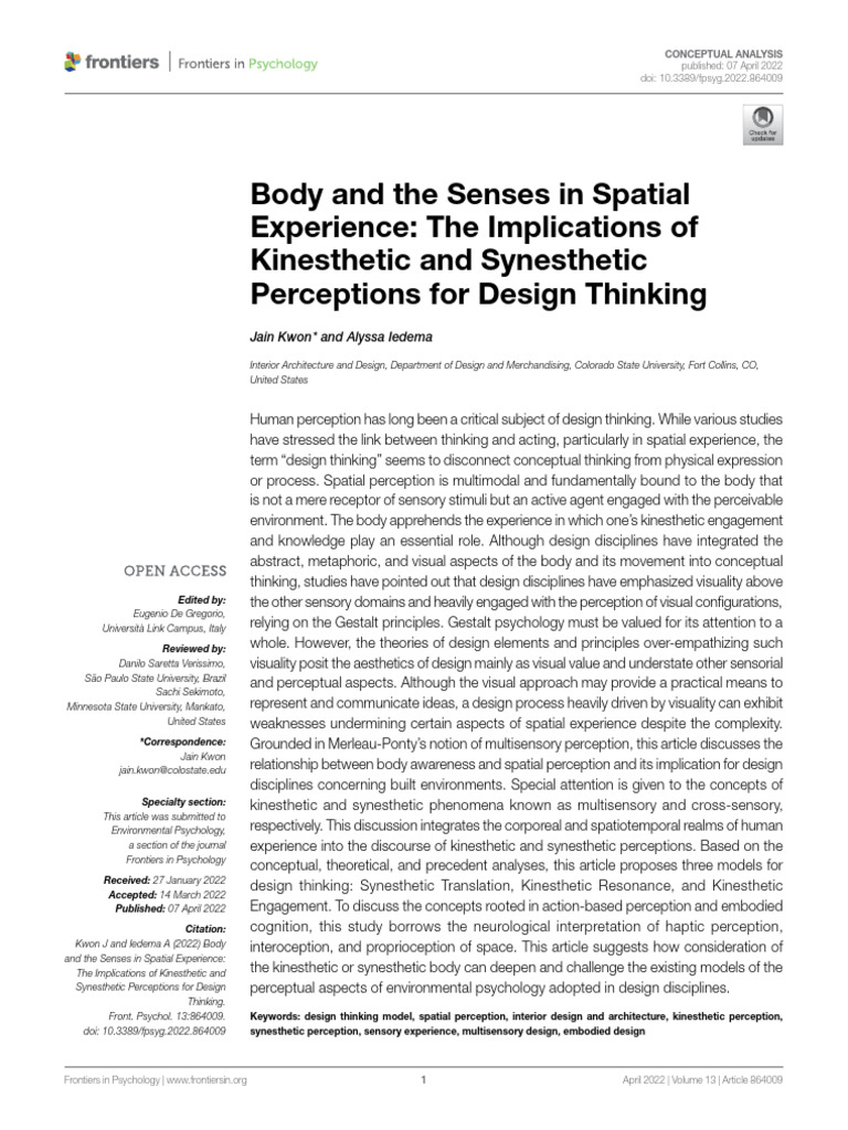Body and the Senses in Spatial Experience the Impl | PDF | Perception ...