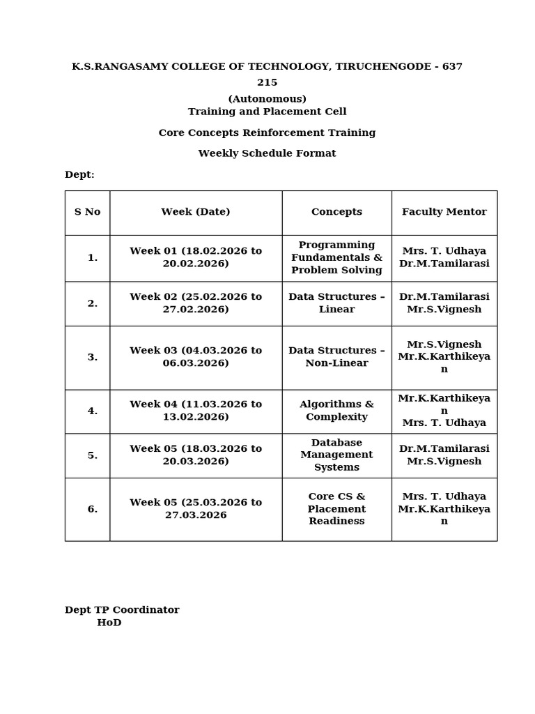 Weekly Training Schedule Format | PDF