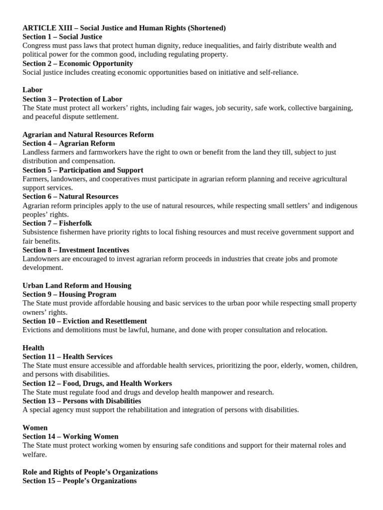 Article Xiii 1 | PDF | Social Justice | Human Rights