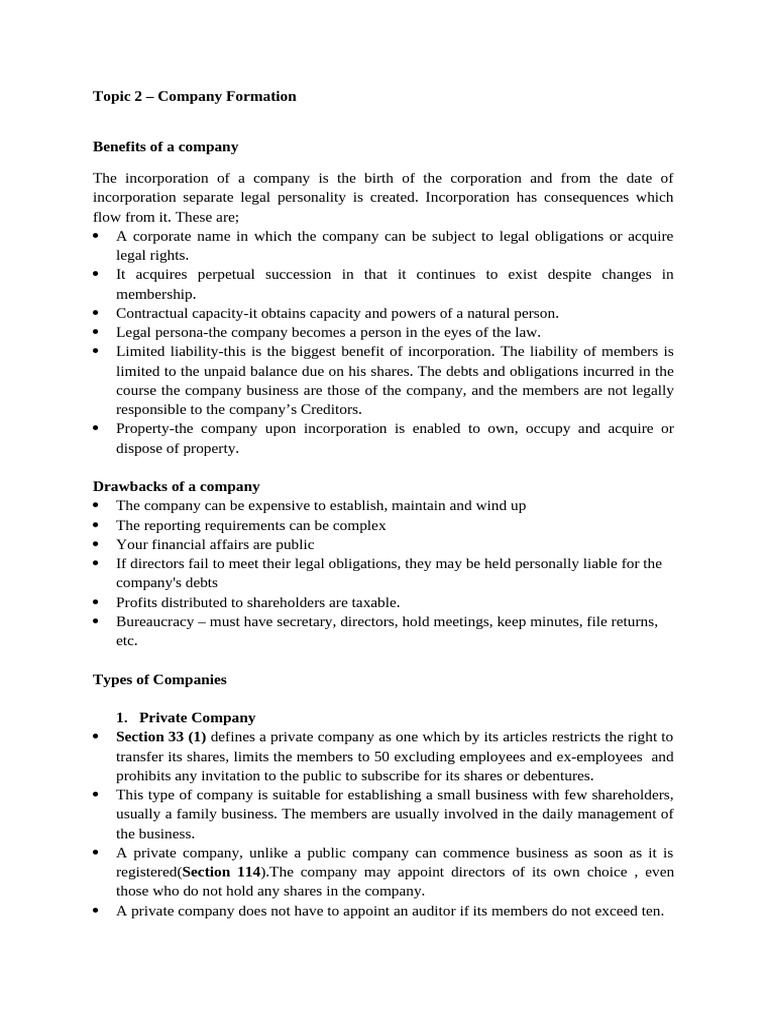 Topic 2 - Company Formation | PDF | Companies | Corporations