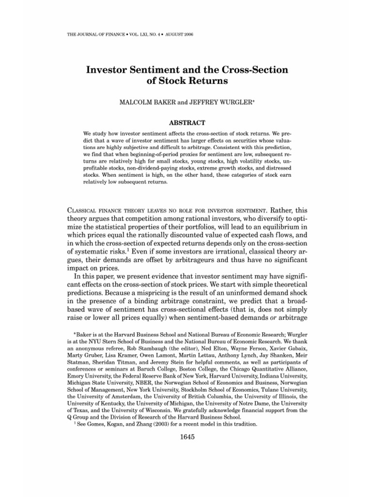Investor Sentiment and The Cross Section of Stock Returns | PDF ...