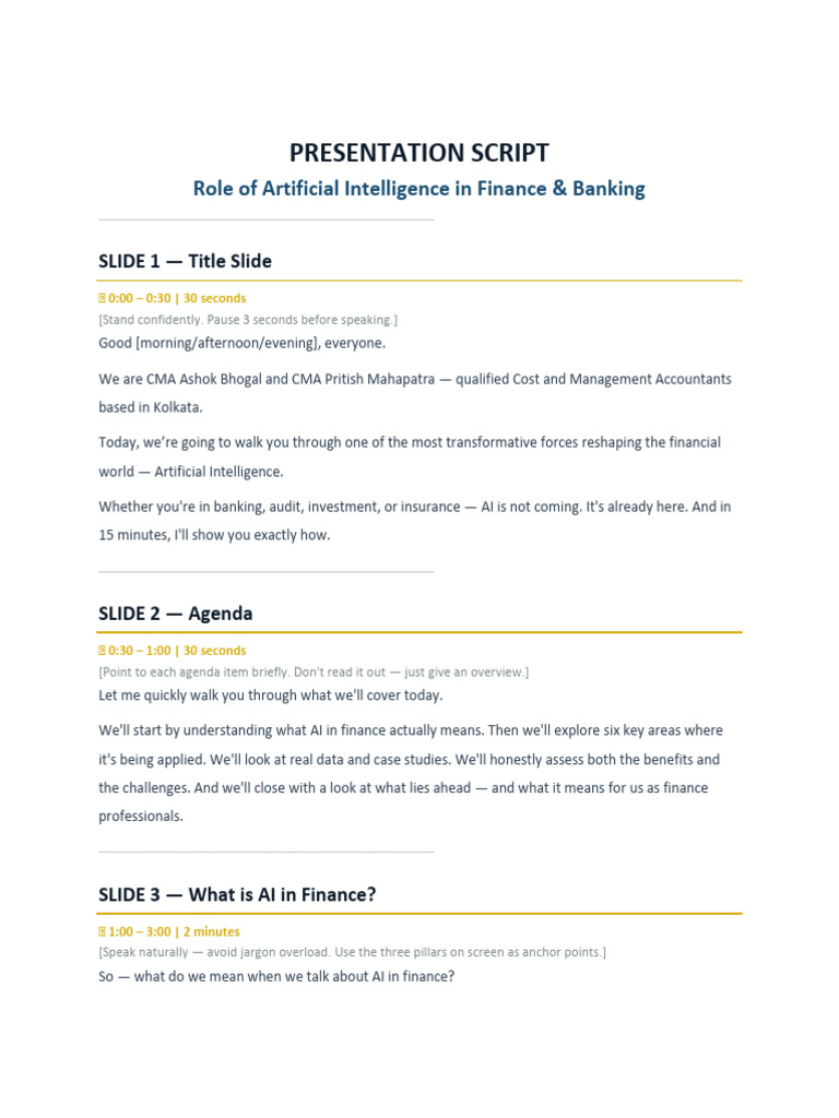 AI Finance Presentation Script Updated | PDF | Artificial Intelligence ...