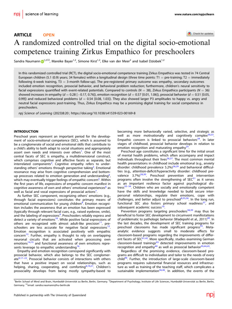 A Randomized Controlled Trial On The Digital Socio | PDF | Empathy ...