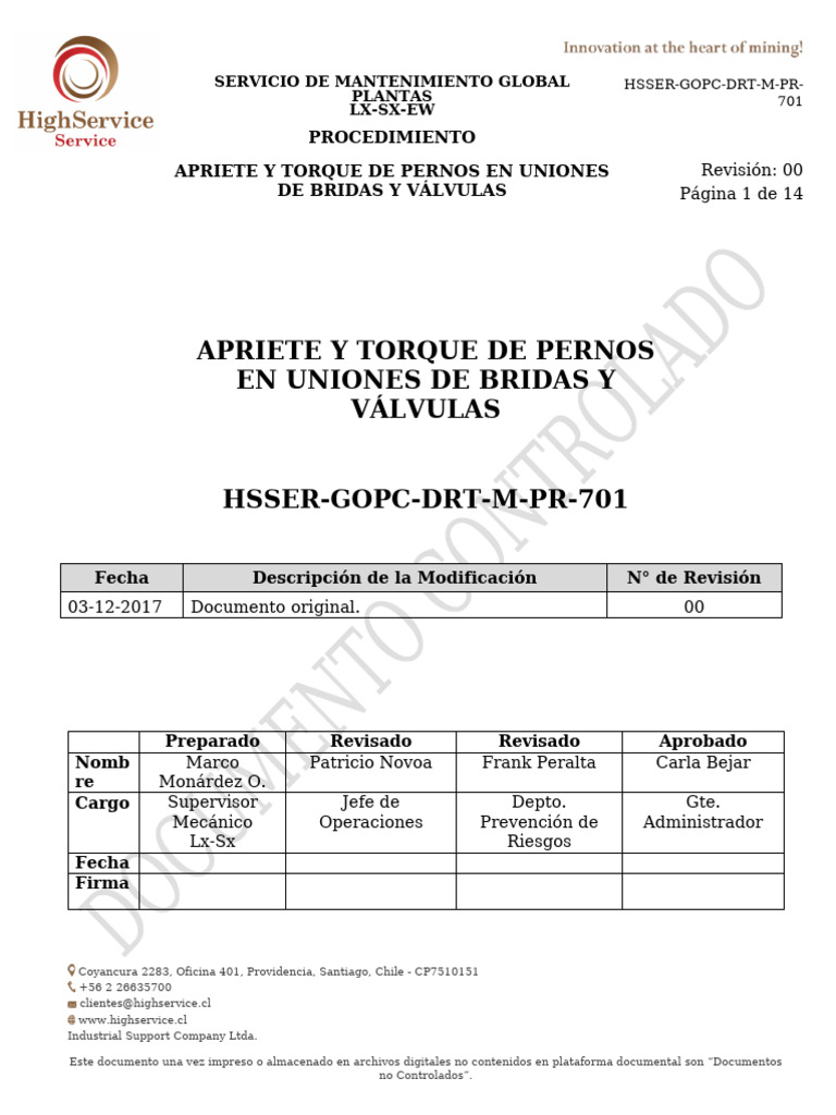 Procd. Apriete de Pernos | PDF