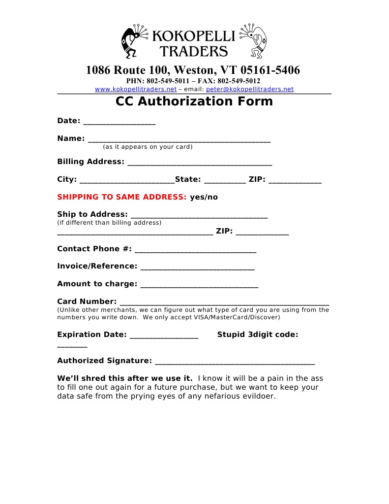 Kokopelli CC Authorization Form | PDF