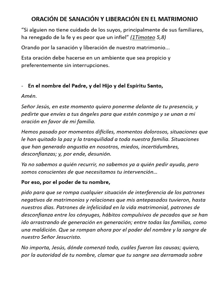 Oración de Sanación y Liberación en El Matrimonio | PDF | Oración | Perdón