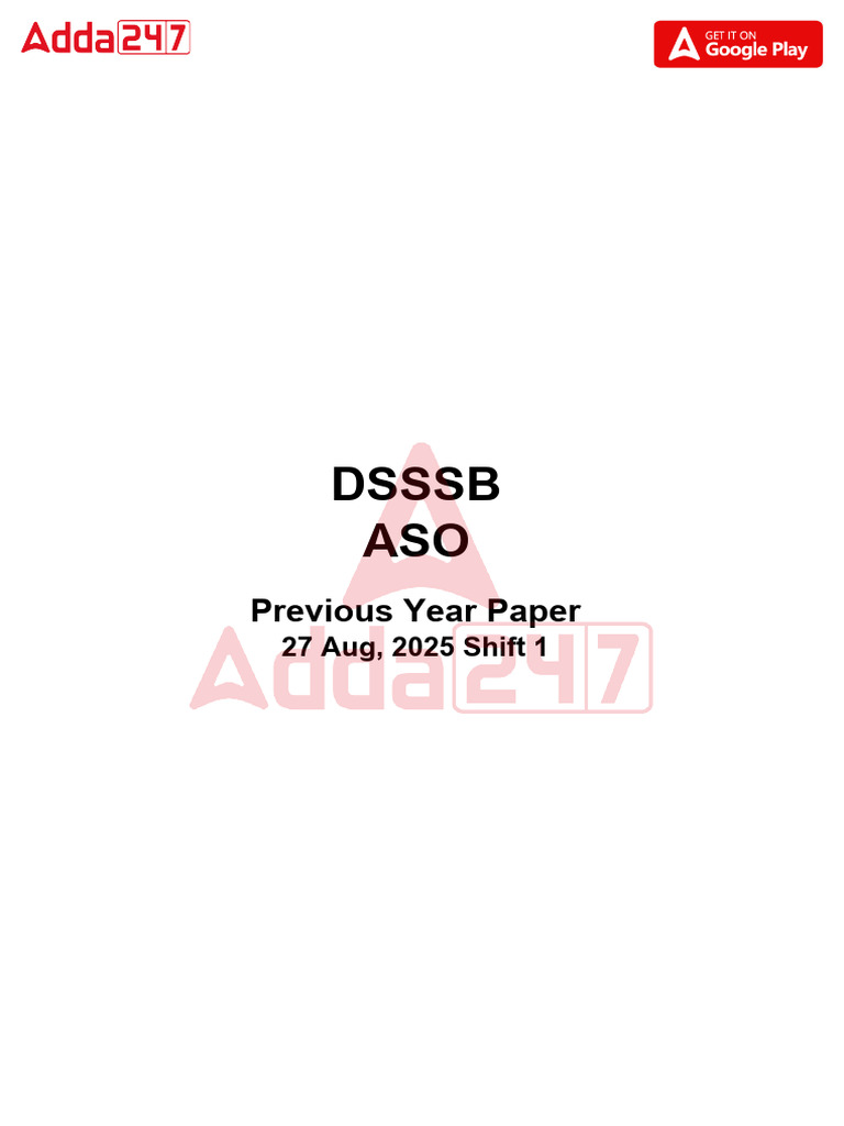 DSSSB ASO Questions Paper Held On 27 Aug 2025 Shift 1 | PDF
